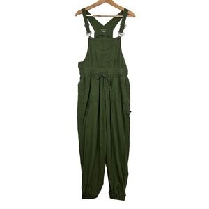 Utility Jogger Overalls Juniors M (7-9) Olive Green Linen Blend Boho Casual Y2K